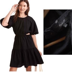 Madewell NWOT Seersucker Puff-Sleeve Cutout Mini Dress Large Black